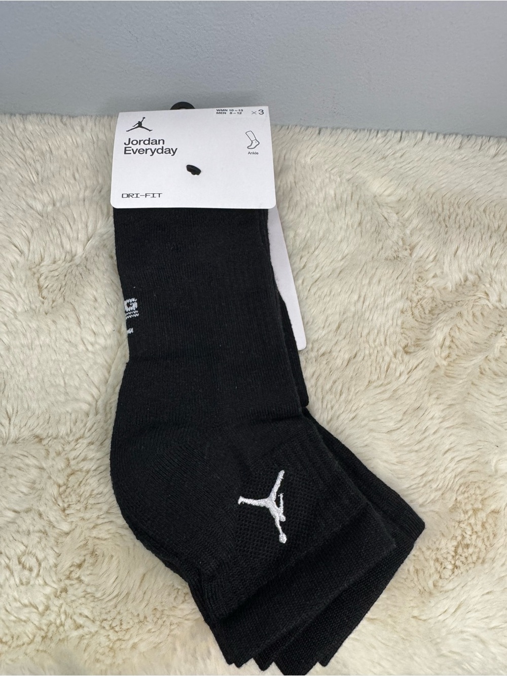 Jordan Everyday Dri-FIT Black Ankle Socks - 3 Pack